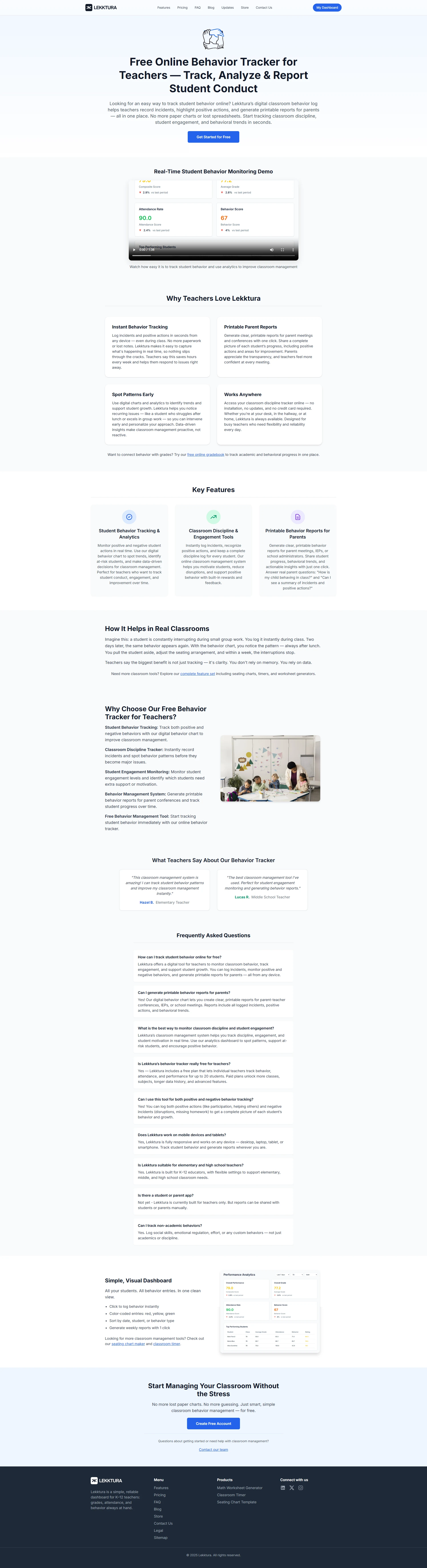 Lekktura SEO page showing behavior tracking features and content