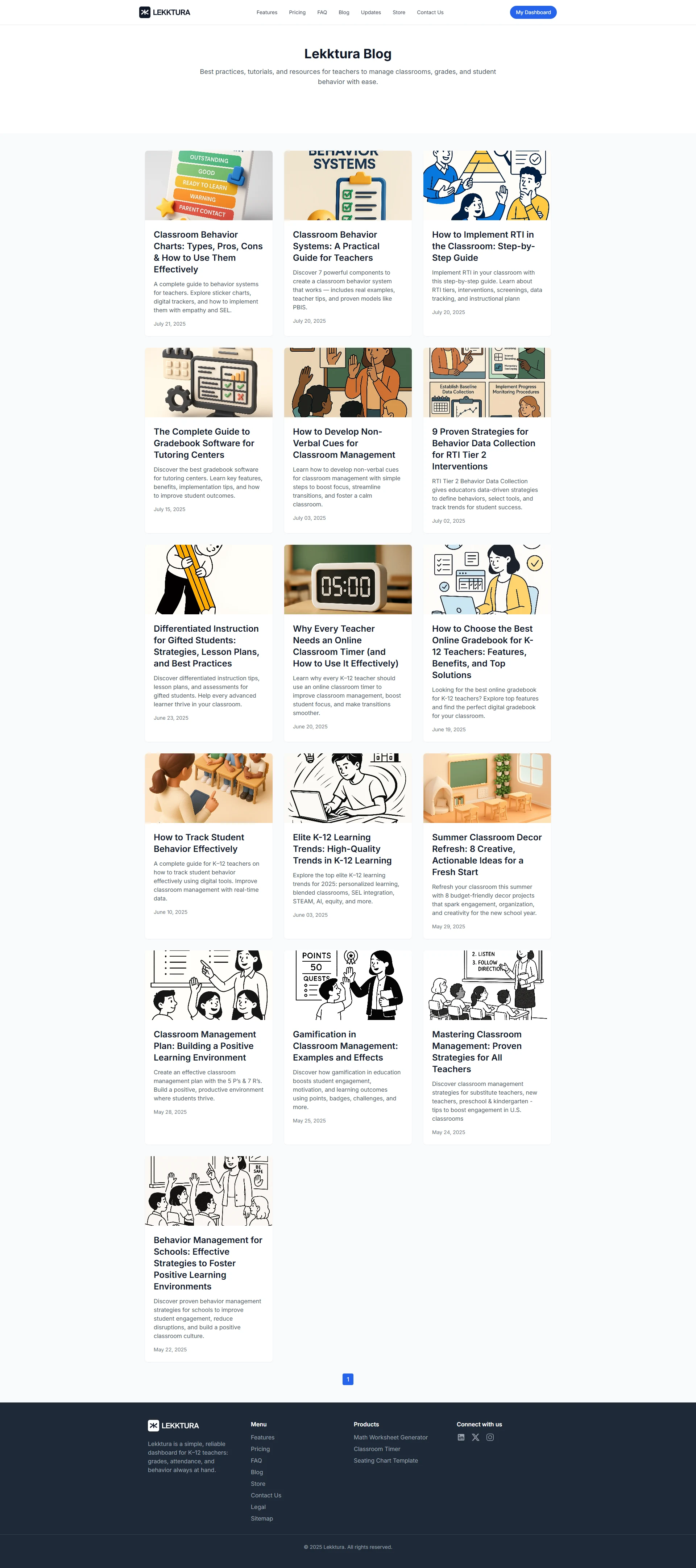 Lekktura blog platform with articles and resources for teachers