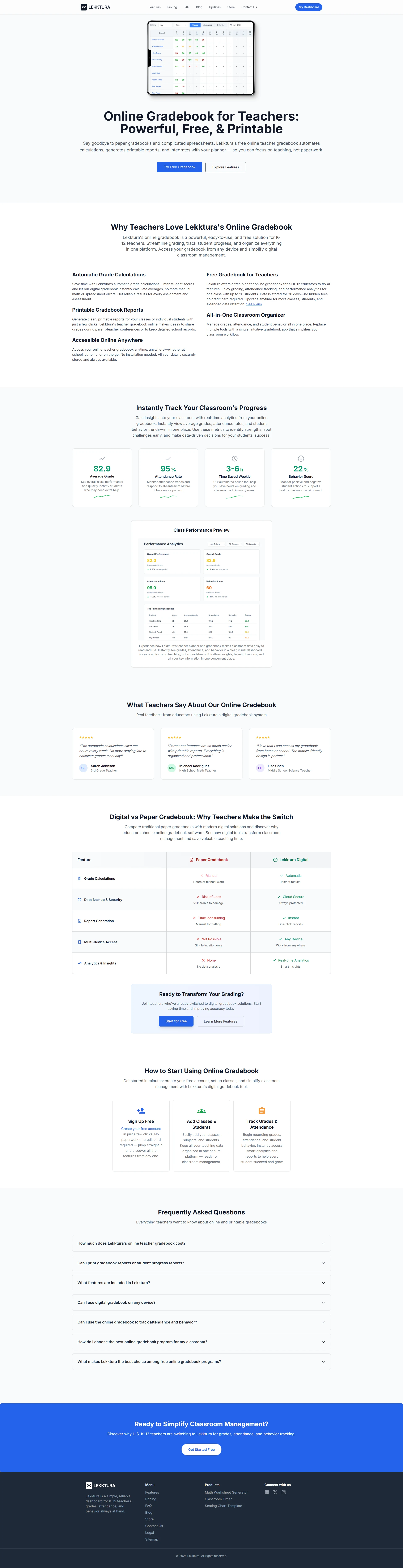 Lekktura grading SEO page with feature overview and educational content