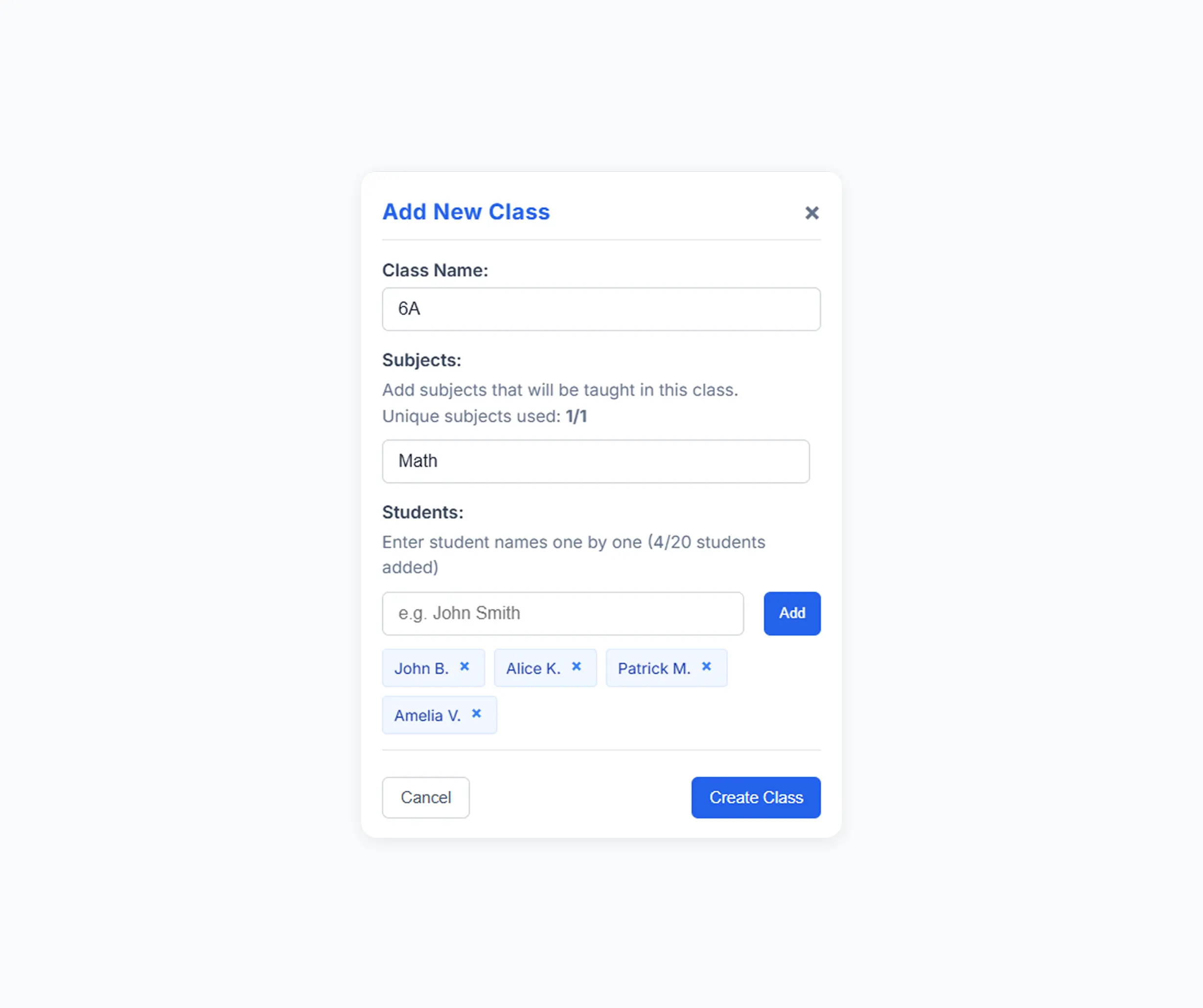 Lekktura class creation flow with streamlined form and student management